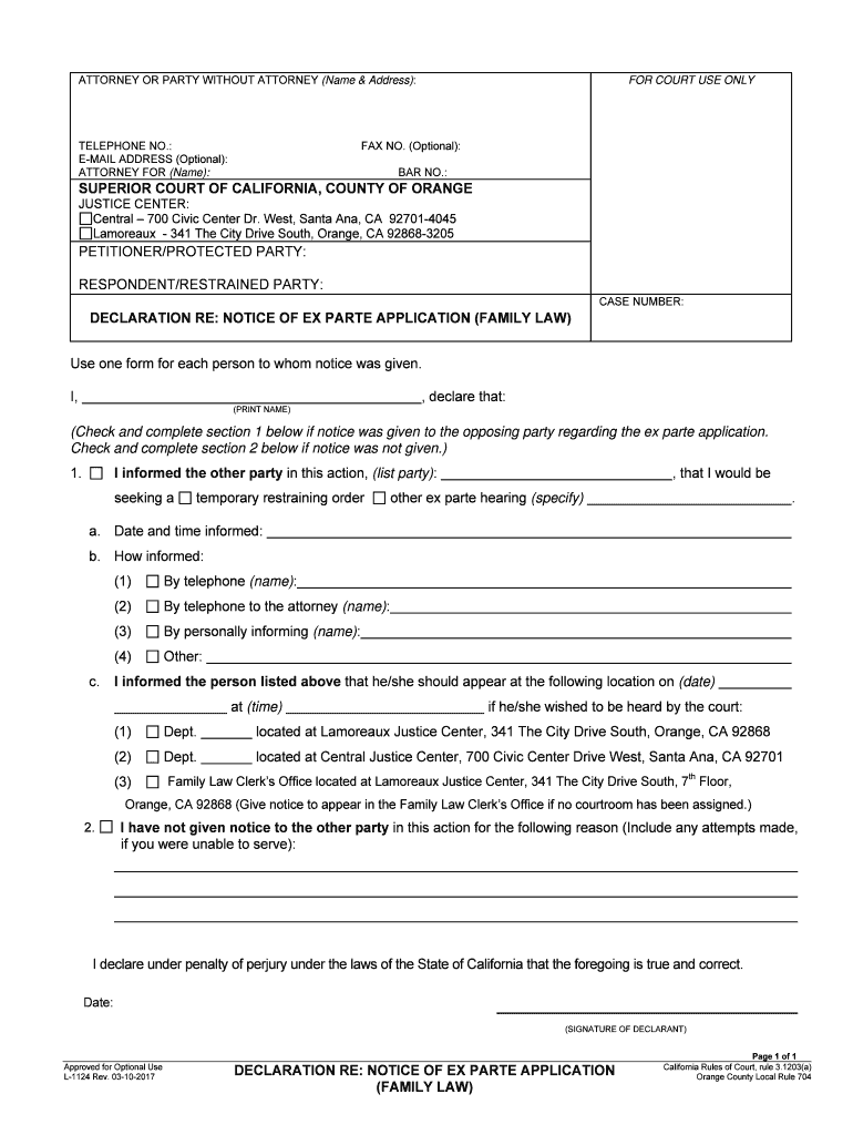 California Order Ex Parte Form Fill Out And Sign Printable